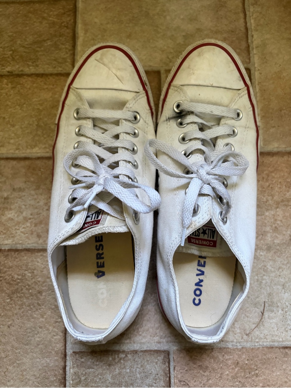 Converse White Canvas Low Top Sneakers with Red Trim